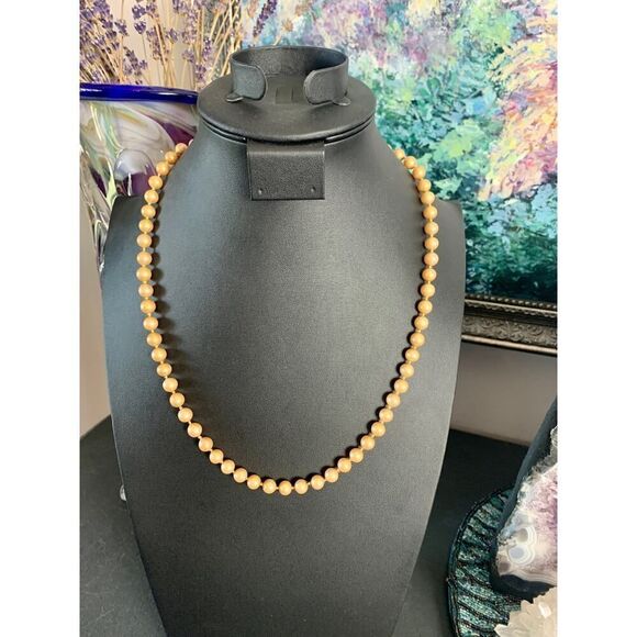 Vintage Champagne Cultured Pearl strand, in Gold tone, ornate clasp, Stamped - Picture 1 of 2